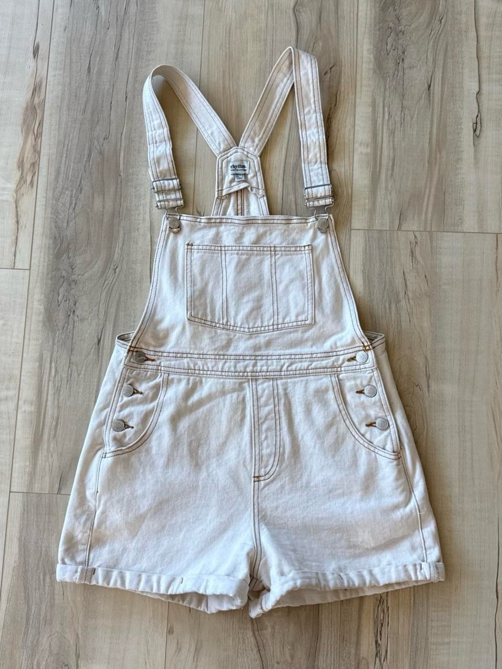 Rhythm Cream Denim Short Overalls